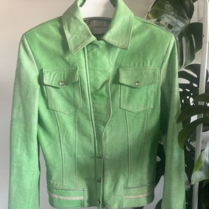 Veste en cuir de motard vert Y2K pour femmes / Veste de moto italienne Kor@Kor Taille M