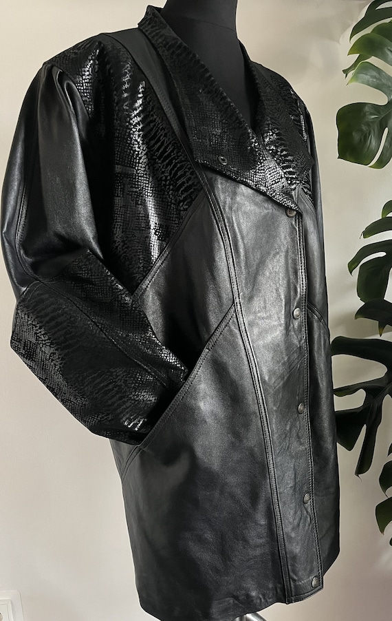 Vintage 80s 90s Black Leather Jacket / Oversized … - image 9