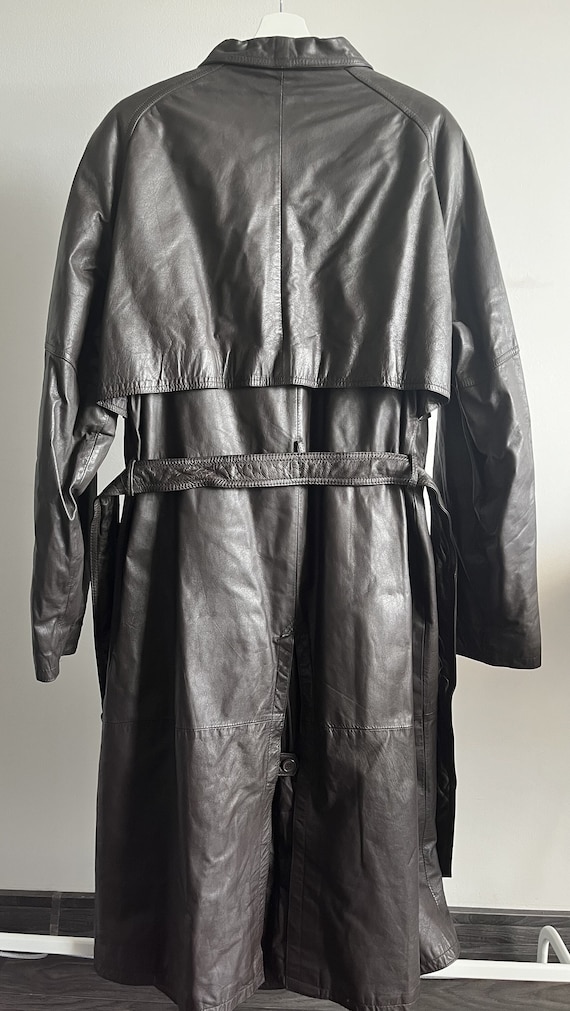 Vintage Dark Brown Men’s Long Leather Trench Coat / C… - Gem