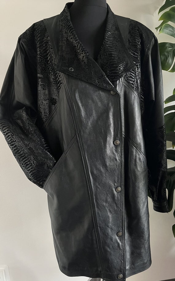 Vintage 80s 90s Black Leather Jacket / Oversized … - image 8