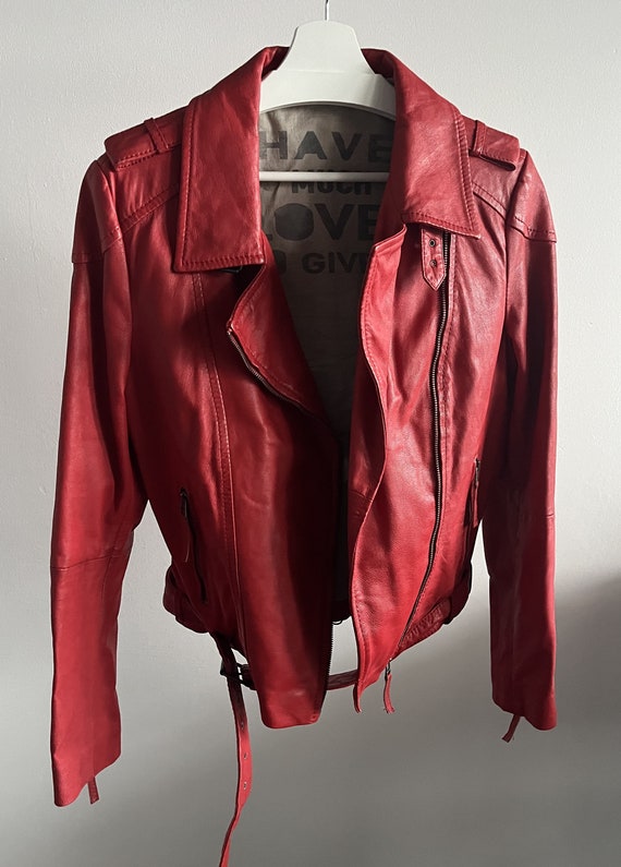 ジャケット・アウター Vintage leather jacket red sullen y2k Women's Vintage Y2K Mustang Red Classic Leather Jacket / Size S- M