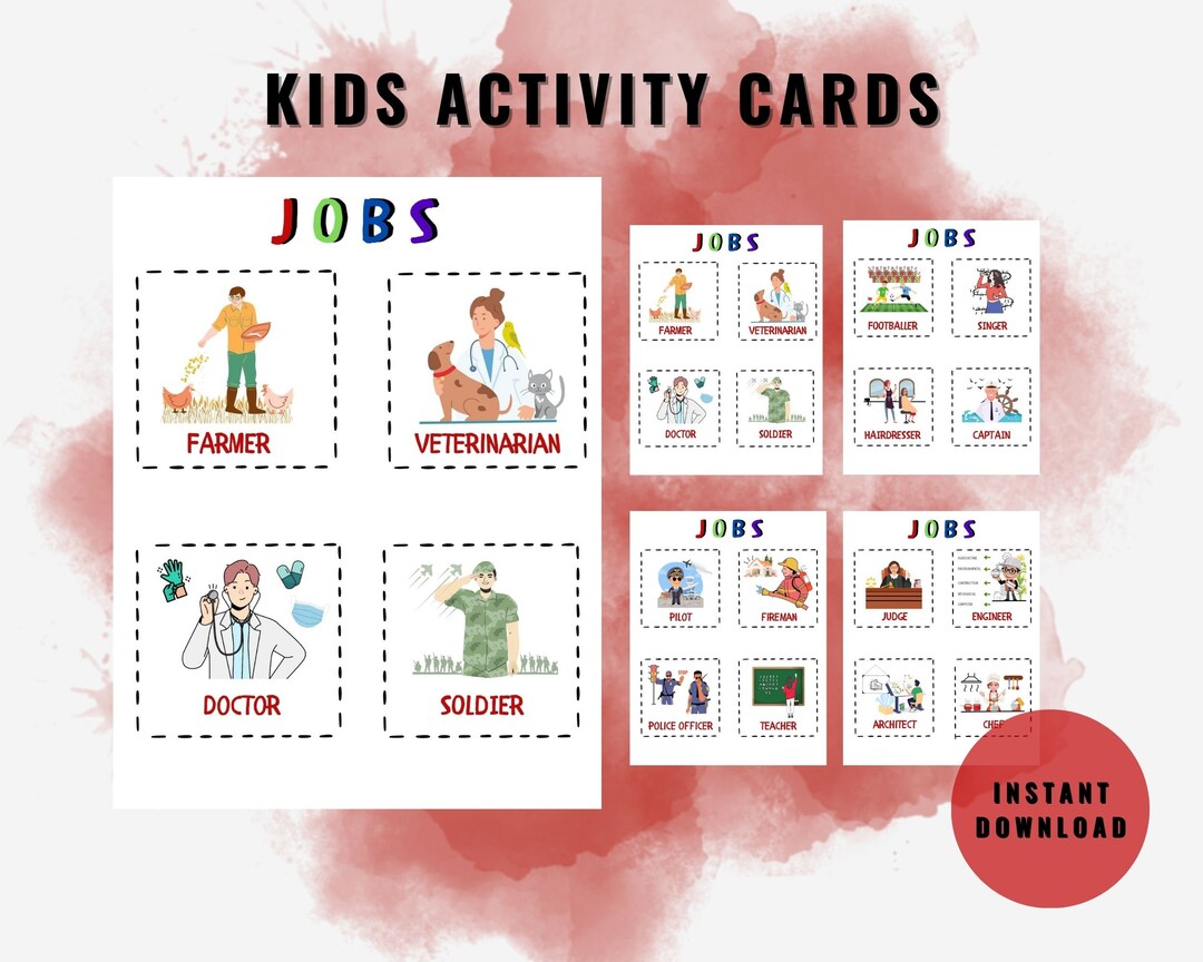 Occupations Flash Cards Kids Activities Kindergarten Cards Etsy