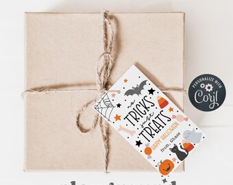 Bewerkbare Happy Halloween Geen trucs, alleen traktaties 2 x 3,5 inch - Corjl personaliseren, Halloween-klascadeau, cadeau van leraar, Halloween-goody