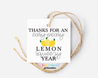 Bedankt voor een Easy Peasy Lemon Squeezy Year, Teacher Appreciation Tag, Teacher Appreciation Tag, Thank You Teacher-cadeaukaartje, einde van het jaar, Summer Teacher-cadeaukaartje