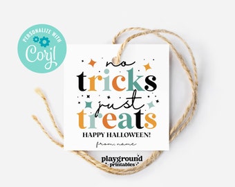 Bewerkbare Spooktaculaire Halloween Teal Oranje Retro 3" x 3" Tag - Corjl personaliseren, klasse cadeau, cadeau van leraar, Halloween gunst