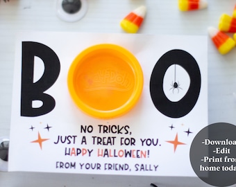 No Tricks Just a Treat for You Printable Halloween Classmate Gift, PTA Gift, Craft Clay, Teacher Class Gift, Room Mom