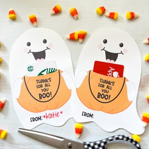 Portatarjetas de regalo de fantasma de maestro de Halloween editable e imprimible ¡Gracias por todo lo que hiciste!, regalo de otoño, regalo para el personal, regalo para el conductor del autobús, regalo para el aula,