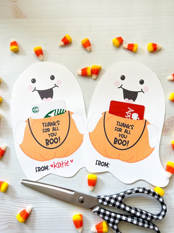 Printable Editable Halloween Teacher Ghost Gift Card Holder Thanks For All You Boo!, Fall gift, Staff Gift, Bus Driver Gift, Classroom Gift,