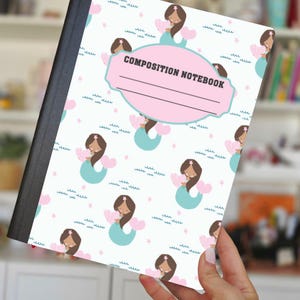Printable Hand Drawn Composition Notebook PNG JPEG Sticker Mermaids, Back to School, DIY Notebook Cover
