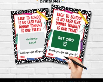 Terug naar school leraar cadeaukaarthouder, afdrukbaar, koffie cadeaukaart, leraar cadeau, terug naar school is geen sinecure, diner vanavond 5 x 7 inch