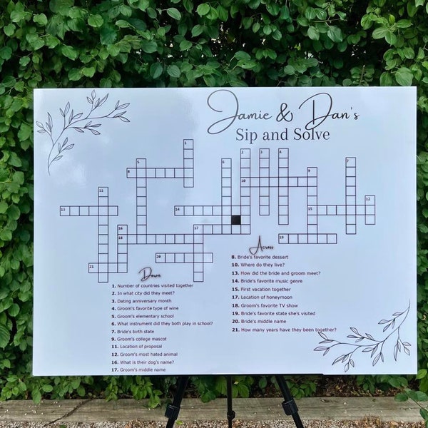 Custom dry erase Wedding crossword - Sip and Solve - Large print (38"x26") - Shipped directly to home
