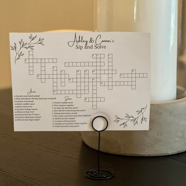 Custom Wedding crossword - Sip and Solve - Digital - Print at home