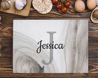 Custom Cutting Board Tempered Glass, Brown Marble Effect Custom Cutting Board, Kitchen Essential, Kitchen Gift for New Married, Gift for Mom