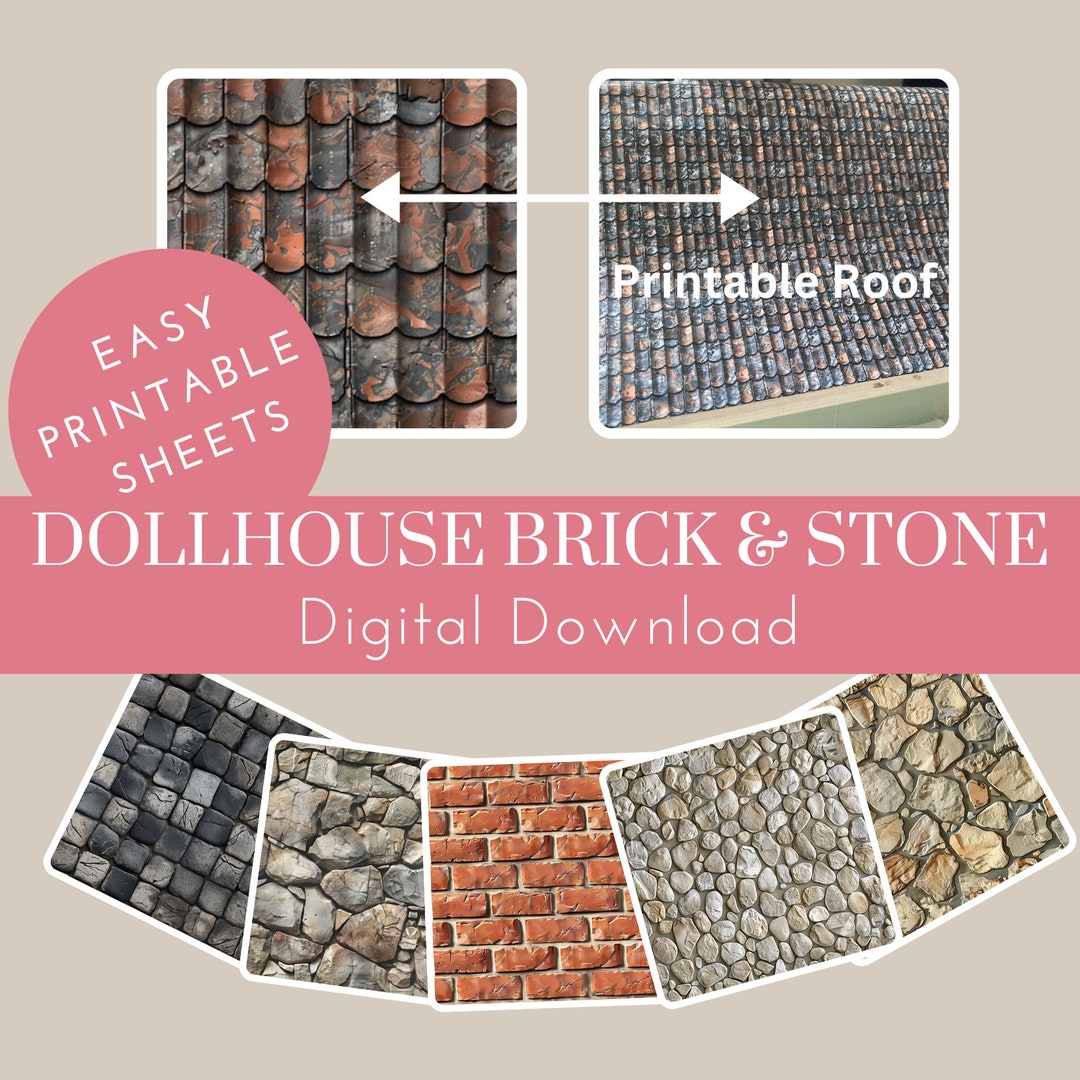 Printable Dollhouse Brick Wall, Stone Wall and Roof Sheets. PNG ...