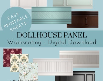 Dollhouse Wainscot and Wallpapers, Raised Wall Panels, Large Small and Extra Small Sizes, Miniatures DIY Design