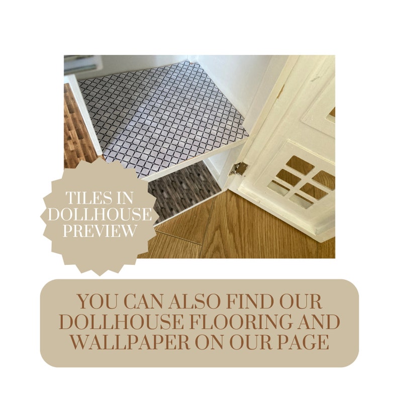 Image of printed floor tiles on standard printing paper, A4 size. Cut to fit flooring of dollhouse. One to twenty four scale. To print 1 to 12, adjust print setup or page setup, depending on your printer.