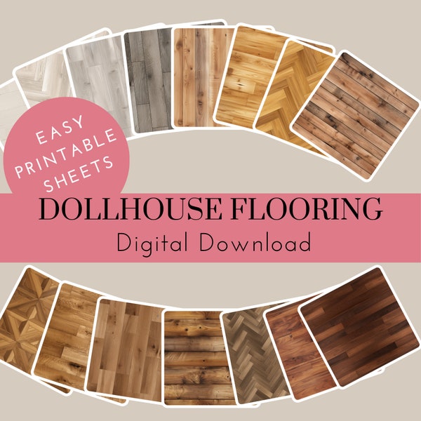 Dollhouse Miniatures Flooring, Printable A4 sheets, Digital Instant Download, Print your own dollhouse flooring, Herringbone, parquet scaled