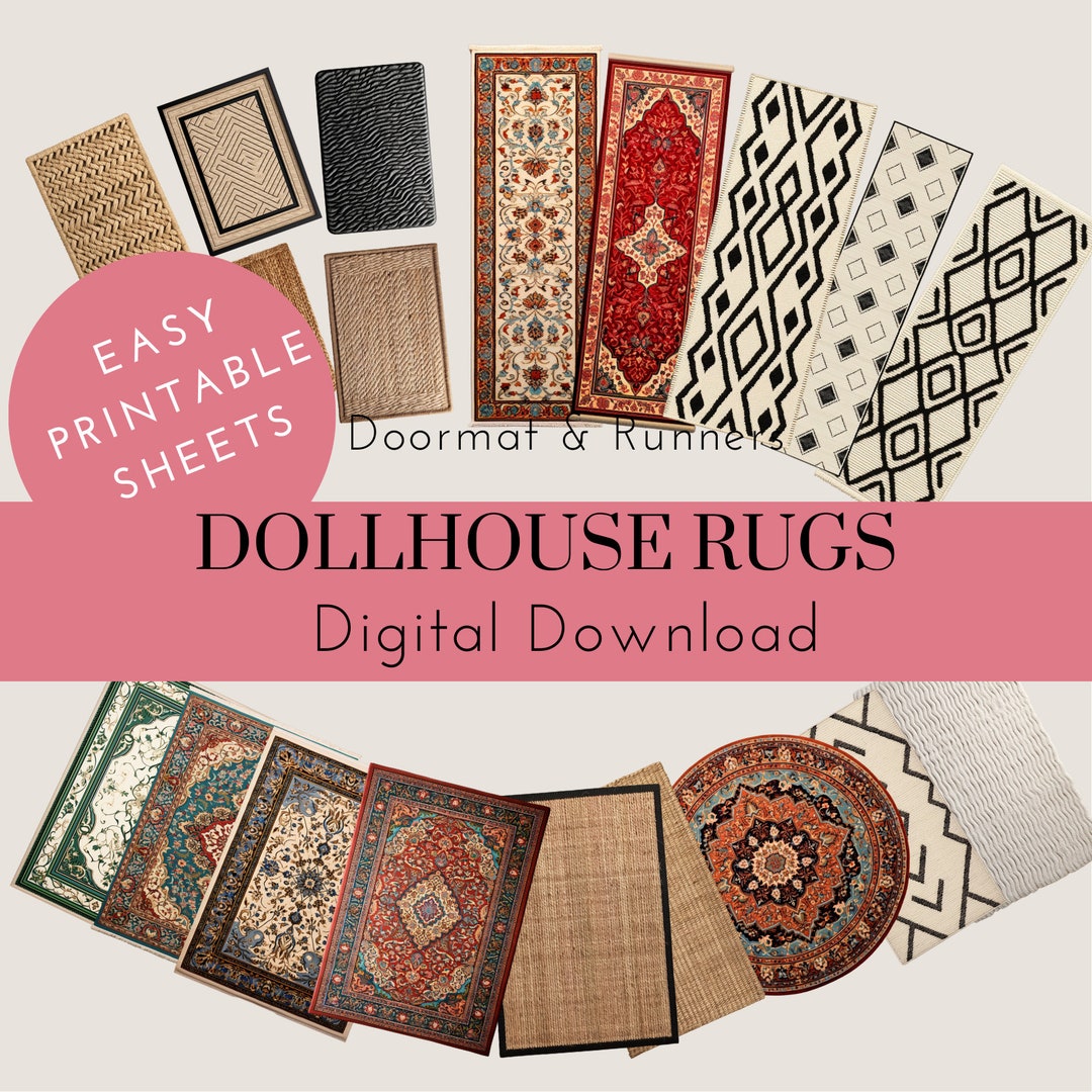 Dollhouse Rugs Printable. Printable Miniature Doormats and Runner