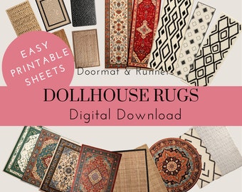 Dollhouse Rugs, Doormats and Runner, Digital Download, Printable A4 PDF sheets, DIY, Miniature