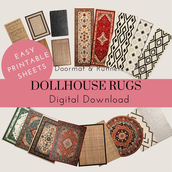 Dollhouse Rugs Printable. Printable miniature Doormats and Runner, Digital Download, Printable A4 PDF sheets, DIY, Miniature