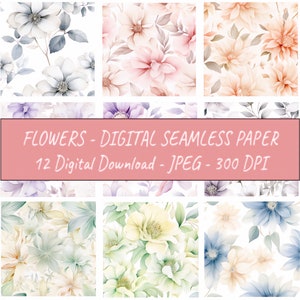 Dreamy Pastel Floral Seamless Pattern, Digital Download, Seamless Paper, JPEG, Floral Digital, watercolour, soft, flowers, background, trend