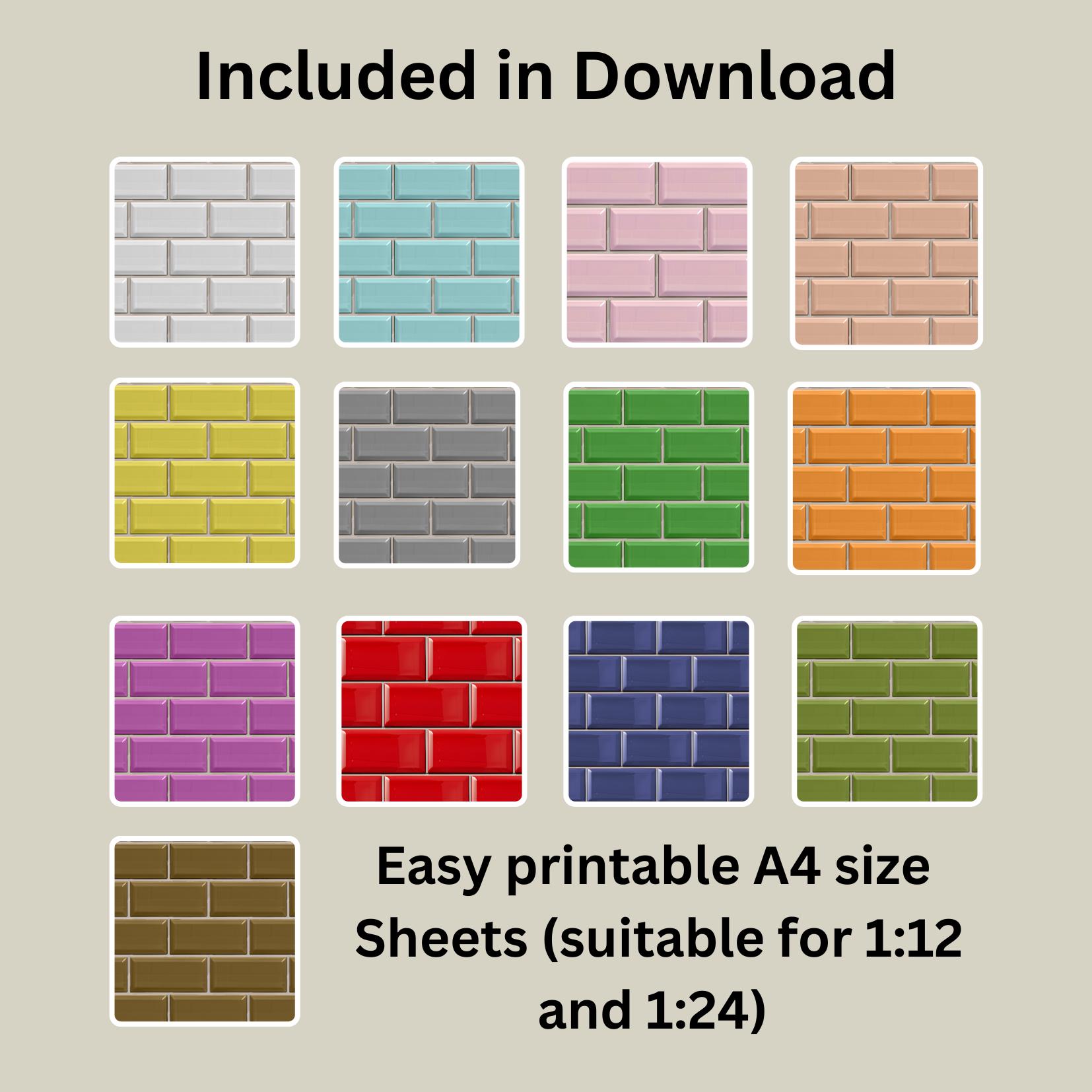 Dollhouse Subway Metro Tiles, Miniatures, Easy Printable A4 Sheets 1:12 ...