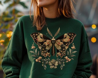 Moth Shirt dark Academia Moth sweatshirt Luna Moth hoodie  goth shirt Floral shirt  Cottagecore tee Vintage Tee witchy top Mall goth