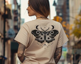 Unisex nachtvlinder shirt Boho shirt terug print nachtvlinder sweatshirt hemelse nachtvlinder hoodie goth shirt boho kleding grillige cadeau maanfase Tee cadeau