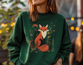Suéter de zorro cottagecore, linda camisa de zorro para otoño, regalo para amantes de los zorros, suéter de otoño, sudadera cottagecore, regalo de zorro, regalo para amiga, regalo para ella