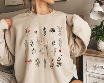 Wildflower T-shirt Blumen pullover Damen floral shirt Floral hoodie boho sweatshirt Sommer aesthetic botanical tee sommer floral tee