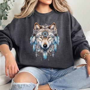 Dreamcatcher Wolf Sweatshirt unisex Shirt Wolf Liebhaber Geschenk Native americans Geschenk für sie Wolf spirit Nature tee Cowgirl shirt