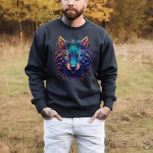 cosmic Wolf Wolf hoodie men hoodie Graphic Hoodie Wolf Graphic t-shirt  Wolf lover gift Natureinspired Gift for him Gift for friend Wolf