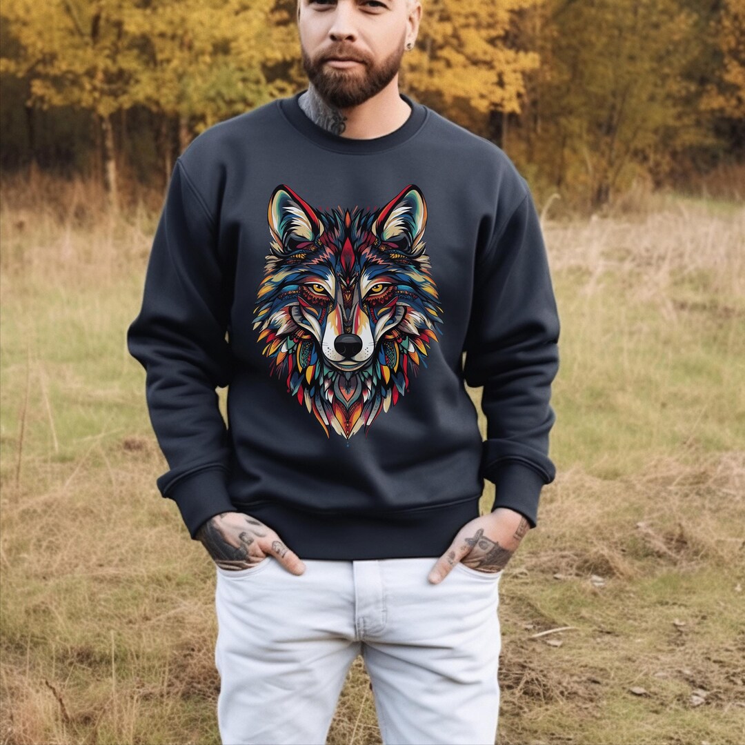 Wolf Hoodie Men Hoodie Graphic Hoodie Wolf Graphic T-shirt Native ...