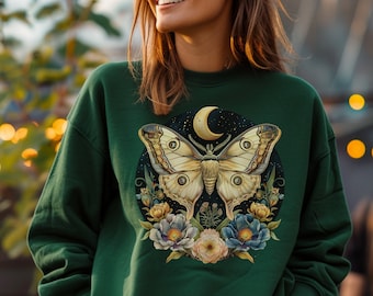 Moth T-Shirt dark Academia Moth sweatshirt Luna Moth hoodie  goth shirt Floral shirt  Cottagecore tee Vintage Tee witchy top Mall goth Gift