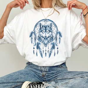 Dreamcatcher Wolf Sweatshirt unisex Shirt Wolf Liebhaber Geschenk Native americans tee Geschenk für sie Wolf spirit Nature tee Camping shirt