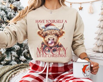 Lichter Pullover Kuh Weihnachtskuh Sweatshirt Kuh Frauen Sweatshirt Kuh Liebhaber Shirt Weihnachten shirt Highland Kuh Bauernhof Weihnachten