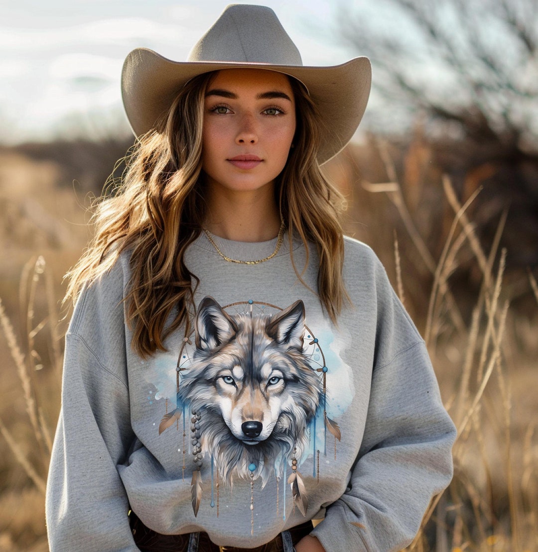 Felpa con acchiappasogni lupo T-shirt Lupo Traumfänger Nativi