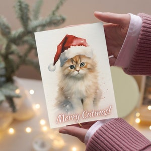 Cat Happy Holidays Card Digital Download Printable Christmas Postcard 5x7 in