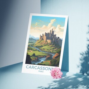 Impresión artística de viaje de Carcassonne, póster de Carcassonne, Francia, arte de viaje francés retro, regalo de viaje de Carcassonne, arte de pared imprimible, decoración de Airbnb