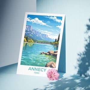 Lake Annecy Travel Art Print Annecy France Poster Retro French Alps Travel Print Annecy Travel Gift Printable Wall Art Airbnb Annecy Artwork