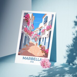 Impresión artística de viajes a Marbella Póster de Marbella España Impresión de viaje retro española Regalo de Marbella Viaje Airbnb Arte de pared de Marbella Obra de arte de Marbella
