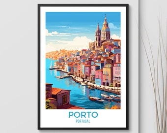 Retro Porto Portugal Travel Poster: Colorful Cityscape Art (Digital Download)