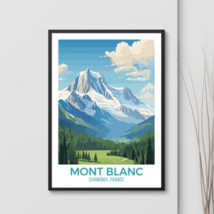 Mont Blanc Travel Art Print Chamonix France Travel Poster Retro French Alps Travel Print Chamonix Travel Gift Airbnb Mont Blanc Artwork