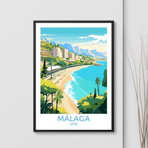 Malaga Spain Printable Wall Art Digital Download Mediterranean Coast Landscape Print Malaga Travel Poster Spanish Travel Gift Malaga Artwork