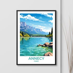 Lake Annecy Travel Art Print Annecy France Poster Retro French Alps Travel Print Annecy Travel Gift Printable Wall Art Airbnb Annecy Artwork