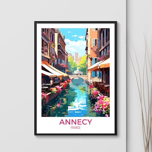 Annecy France Art Print Annecy Travel Poster Retro French Alps Travel Print Annecy Travel Gift Printable Wall Art Airbnb Annecy Artwork