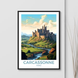 Carcassonne Reise Kunstdruck Carcassonne Frankreich Poster Retro Französische Reisekunst Carcassonne Reisegeschenk druckbare Wandkunst Airbnb Dekor