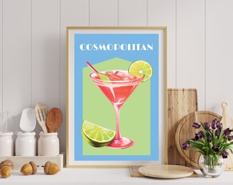 Stampa cocktail retrò Cosmopolitan / Decorazione carrello bar (download digitale)