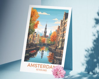 Amsterdam Netherlands Art Print Amsterdam Travel Poster Retro Netherlands Travel Print Amsterdam Gift Travel Airbnb Decor Holland Wall Art