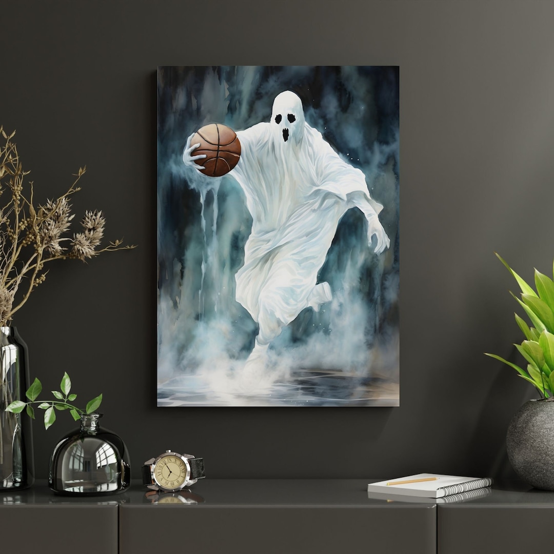 Ghost Playing Basketball Art Print Instant Digital Download Halloween